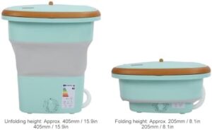 Mini lavatrice pieghevole da 12L in verde, compatta e leggera, ideale per appartamenti e hotel.