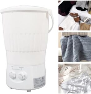 Mini lavatrice portatile 10L, ideale per biancheria intima, vestiti per bambini, e calzini, con temporizzazione di 15 minuti.
