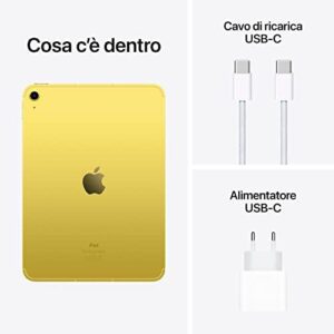 Apple 2022 iPad 10,9'' (Wi-Fi, 256GB) in giallo con design elegante e potente chip A14 Bionic