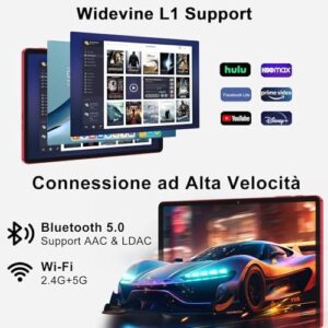 Tablet 11 Pollici Android 14 Tablet con 24GB RAM + 256GB ROM(TF/1TB), Octa-Core 2.0 GHz, 2.4G/5G WiFi, Bluetooth 5.0, Widevine L1, 8000mAh, 5MP+13MP, 1280 * 800 Pixels FHD, Touch Screen con Case - Red