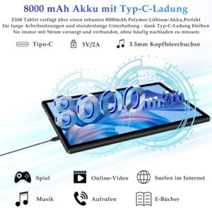 ZIOVO Tablet Android 14 Tablet 10 Pollici, 22GB RAM+128GB ROM (TF 1TB), 5G WiFi Tablet, Widevine L1/Octa-Core/8000mAh/Corpo Metallico/8+5MP/Supporto Netflix, 2 in 1 Tablet con Tastiera e Mouse- Nero