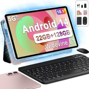 fezawio F10 Tablet 10 Pollici, Tablet Android 14, 22 GB RAM+128 GB ROM |1TB TF |8000mAh |5G Wi-Fi |Octa-Core |Widevine L1 |2.0Ghz Tablet PC Con Tastiera Mouse Fondina, Migliore Regalo-Oro