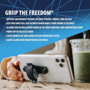 SpiiderGriip Impugnatura girevole a 360° per telefono, espandibile, con cavalletto piatto, comodo e sicuro, cinturino resistente per Apple, iPhone 15, Android, tutti gli altri smartphone e tablet