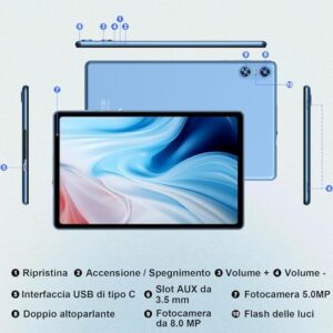 Biegedy Tablet 10 Pollici Android 14 Tablet 20GB RAM+128GB ROM (1TB TF), Tablets 5G/2.4G WiFi 6 Octa-Core, Widevine L1/GMS/Bluetooth 5.0/6000mAh/5+8MP, Tablet 2 in 1 Tastiera+Mouse - Blu
