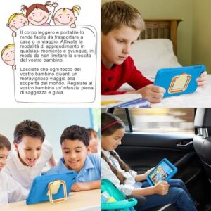 JUEDUR Tablet bambini 10 tablet Android 14 con 5G Wifi, 22GB RAM+128GB ROM | Controllo Parentale | 8000 mAh | Octa-Core | 5MP+8MP | Custodia protettiva EVA antiurto + Staffa girevole a 360° - Blu