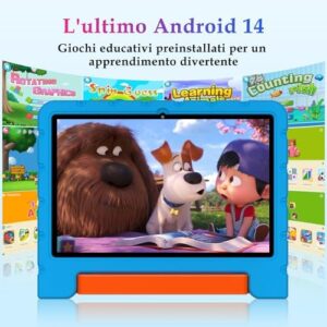 ZIOVO Tablet 10 Pollici Android 14 Tablet Bambini, 20GB RAM+128GB ROM(TF 1TB),WiFi 6 Tablet, Widevine L1/Octa-Core/BT 5.0/8+5 MP/6000mAh/Tablet per Bambini,Tablet con EVA Caso - Blu