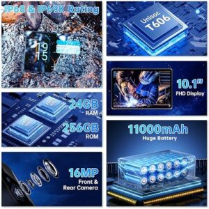 OUKITEL RT9 Rugged Tablet - 10,1" HD, Android 14 Tablet Robust, 24GB+256GB (TF 1TB) Tablet PC Robusto, 11000mAh Tablet in Offerta, 16MP+16MP, IP68/IP69K Dual SIM 4G LTE/5G WiFi/Face ID/OTG/GPS/Nero