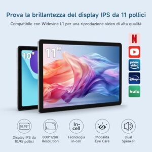 ALLDOCUBE iPlay60 Lite Tavoletta Android 14, Tavoletta PC 11 Pollici 1280 * 800 Incell IPS, 12(4+8) GB RAM 128GB ROM/TF 512 GB, Tavoletta Gaming Octa-core, 5MP+13MP, Widevine L1, 8000mAh, 4G LTE/GPS