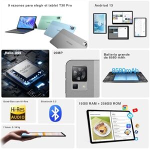 DOOGEE Tablet 11 Pollici, T30 PRO Android Tablet, 2.5K Tablet PC/Helio G99 Octa-Core/15GB RAM + 256GB Rom (2TB TF)/8580mAh Gaming Tablet/20MP