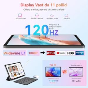 Blackview Tablet 11 Pollici Tab90, Tablet Android 14 24GB RAM+128GB ROM, Doppia 4G LTE+5G WiFi Tablet Gaming, 8200mAh, Widevine L1,Gemini AI, 13MP+8MP, 2 Smart-K Speaker, Face ID, OTG Octa Core Tablet
