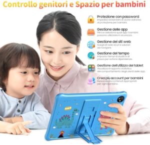 Blackview Tab30 Kids Tablet 10 pollici, 6 GB RAM+64 GB ROM, Android 13, 5100 mAh, 5 MP+2 MP, 1280 x 800 IPS WiFi6, Vassoio Educativo/Sicurezza Bambini/Modalità Widevine L1/Eye-Care, Blu