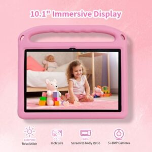 Android 14 Tablet per bambini da 10 pollici,Tablet per bambini con controllo parentale Family Link,8GB+128GB fino a 1TB,WiFi 6,GMS,Tablet di apprendimento per bambini,custodia EVA antiurto (rosa)