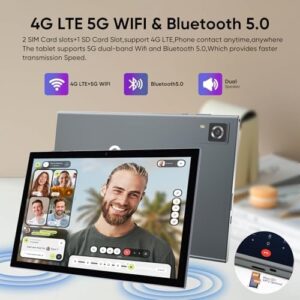 Tablet Android 14 da 10,1 pollici, tablet cellulare 4G, octa-core, 128GB di ROM+8 (4+4) GB di RAM - 1TB espandibile, WiFi 5G, batteria da 6000 mAh, Bluetooth 5.0, tablet 4G LTE, grigio