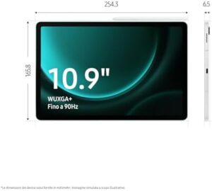 Samsung Galaxy Tab S9 FE, Display 10.9" TFT LCD PLS, Wi-Fi, RAM 6GB, 128GB, 8.000 mAh, Exynos 1380, Android 13, IP68, Gray, [Versione italiana] 2023