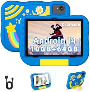 2024 Nuovo Tablet per Bambini da 10 Pollici, Tablet Android 14 per Bambini dai 6 Anni in su, Octa-Core 10+64GB (1TB espandibile), Tablet per Bambini con Custodia Antiurto, Controllo Parentale (Blu)