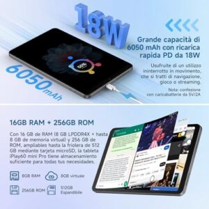 ALLDOCUBE Android 14 Tablet, Tablet Gaming 8.4pollici G99 iPlay 60 Mini Pro con 2 Altoparlanti, 16GB RAM 256GB ROM, FHD 1920x1200, Face ID, Widevine L1, 6050mAh, 5MP/13MP, 4G LTE, Giroscopio a 6 assi