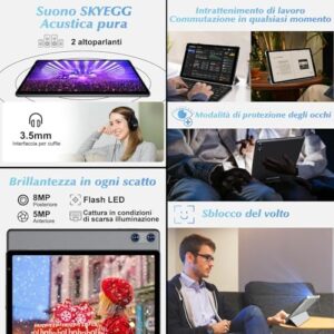 SKYEGG Tablet 10 Pollici Android 14, 20 GB RAM + 128 GB ROM(Espandibile Fino a 1 TB), Octa-Core, 5G Wi-Fi 6, 8MP + 5MP, 6000mAh, GPS, Widevine L1, USB-C Tablet con Tastiera + Mouse + Custodia, Grigio