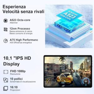 DMOAO Tablet 10 Pollici Android 14 con 18 GB RAM + 128 GB ROM(TF 1TB), FHD Tablet con 5G Wi-Fi 6, Widevine L1, Octa-Core, USB-C, BT 5.0, 6000 mAh, Tablet con Tastiera + Mouse + Custodia, Nero
