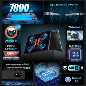ALLDOCUBE iPlay 60S Android 14 Tablet, Tablet da 10 pollici con Doppi Altoparlanti, 12GB RAM+128GB ROM/1TB SD, Display IPS 1280×800 e Octa-core, 8MP+5MP, Widevine L1, Bluetooth 5.2, WiFi 6, 7000mAh