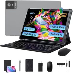 RUSHAR Tablet 10.4 Pollici Android 14,Tablet in Offerta 36GB RAM+256GB ROM(TF 1TB),Tablet con 4G LTE+5G WiFi,IPS 2K HD,Octa-Core 2.0GHz,13MP+8MP,8000mAh,Bluetooth,Tablet con Tastiera etc,Grigio