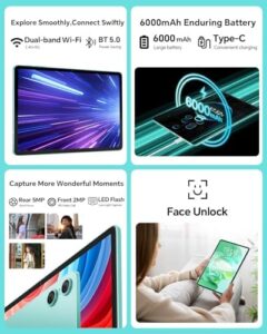 【Android 14 Tablet 10,1 Pollici】ODEA A10 Tablet Android,12GB RAM+128GB ROM(4TB TF),Unisoc T606 Octa-Core A75 CPU 2Ghz,5G WiFi,BT5.0/6000mAh/Dual AI Camera/Type-C/3.5mm Jack/Face ID/Widevine L1 Netflix