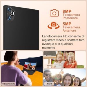 2025 Tablet 10 pollici Android 14, 22GB RAM 128GB ROM/TF 1TB, Processore Octa-Core, 8000mAh, Corpo in Metallo, Face ID, Doppio WiFi, 8MP+5MP, Widevine L1, Protezione Occhi, Tastiera, Mouse, Black