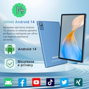 SUAAT 2025 Tablet Android 14 Tablet, 11 Pollici con 22GB RAM 128GB ROM 5G+2.4G WiFi,2.0GHZ, Octa-Core, GPS Certified, Widevine L1, Bluetooth, Tablet Touch con Custodia -Blu