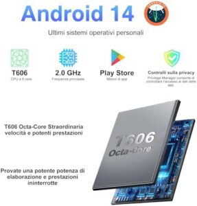 JUEDUR tablet 10 pollici,tablet android 14,22GB RAM+128GB ROM(1TB TF), tablet in offerta/Widevine L1/8000mAh/Octa-Core/2.0Ghz/5G WiFi 6/ 8MP+5MP/BT 5.0/Tablet con Tastiera+Custodia+Mouse, Nero