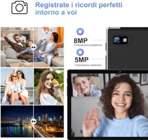 JUEDUR tablet 10 pollici,tablet android 14,22GB RAM+128GB ROM(1TB TF), tablet in offerta/Widevine L1/8000mAh/Octa-Core/2.0Ghz/5G WiFi 6/ 8MP+5MP/BT 5.0/Tablet con Tastiera+Custodia+Mouse, Nero