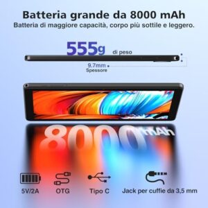 DOOGEE T10W Tablet 10 Pollici Android 14, 9GB +128GB/1TB TF, Tablet con Tastiera, 4G lte e 5G WiFi, Batteria 8000mAh, Tablet PC con Custodia, Mouse e Penna, BT5.0/OTG/GPS/Widevine L1
