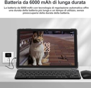 SUAAT Newest Tablet 10 Pollici Android 14 Tablet con 20GB RAM 128GB ROM 5G+2.4G WiFi, WiFi 6, Octa-Core, Widevine L1, GMS Certified Bluetooth 5.0, Tablet Touch con Tastiera| Mouse| Custodia - Nero