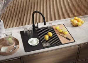 "Lavello da cucina nero 78x50cm con lavandino e sifone classico"