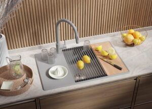 Lavello da cucina grigio 78x50cm con lavandino e sifone in classe.