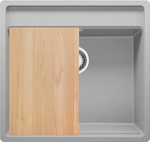 "Lavello angolare grigio 56x53cm con lavandino, sifone e tagliere per cucina incasso."