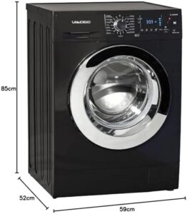 Lavatrice a 8 kg Classe C con 1400 giri/minuto, colore nero.
