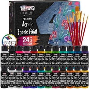 Vernice acrilica permanente 24 colori 56,7 g, kit pennelli 7 pezzi per tessuti, artisti, vestiti e tela.