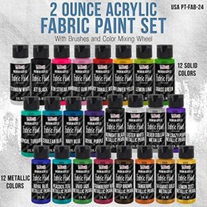 Vernice acrilica permanente 24 colori 56,7 g, kit pennelli 7 pezzi per tessuti, artisti, vestiti e tela.